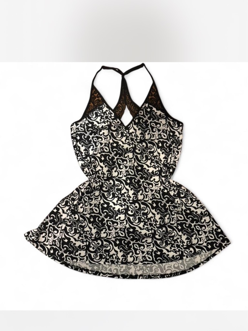 Black and Ivory Printed Halter Dress